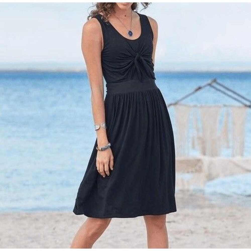 Sundance Black Tie Front Lined Sleeveless Sundress Knee Length Pockets Small